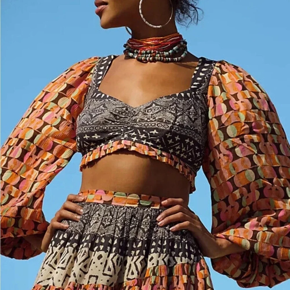 Free People Naomi Printed Longsleeve Crop Top